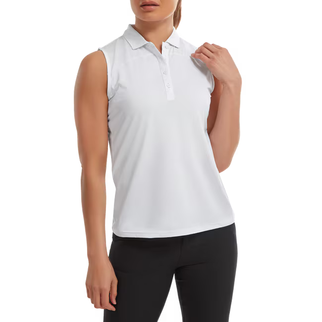 Polo Uni en Fil d'Ecosse sans manche avec dos en maille Blanc