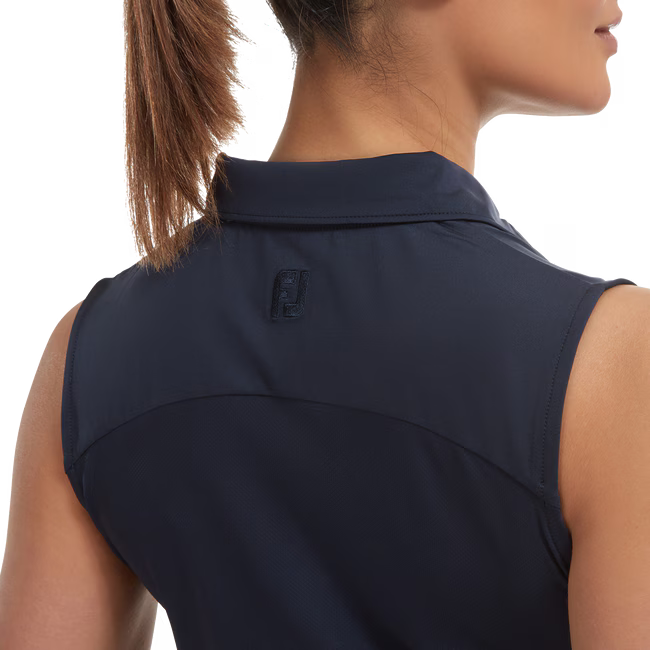 Polo Uni en Fil d'Ecosse sans manche avec dos en maille Navy