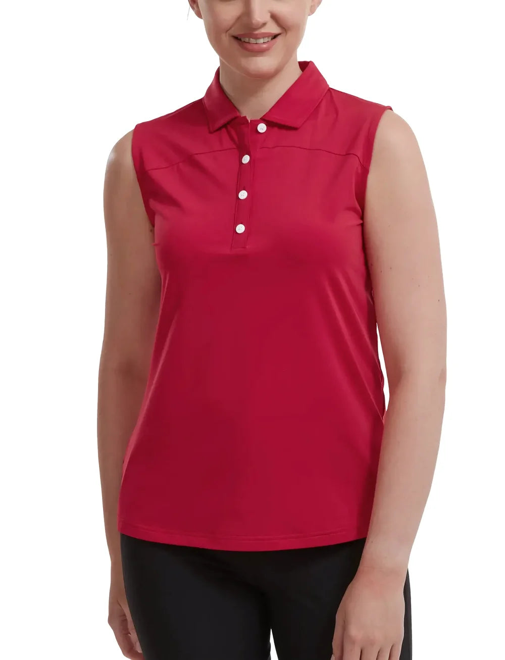 Polo Uni en Fil d'Ecosse sans manche Rouge