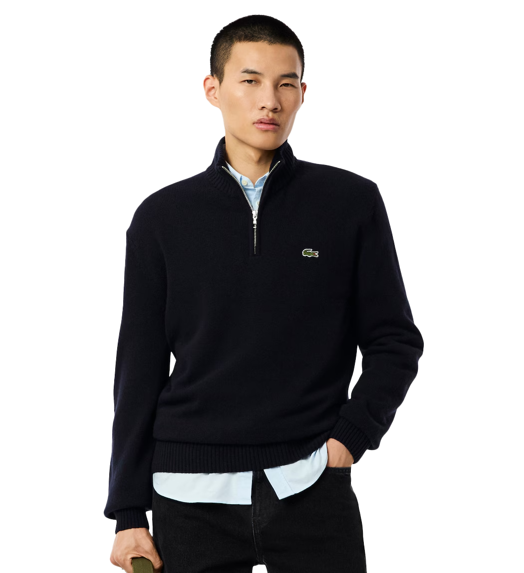Pull zippé en laine cardée uni col montant