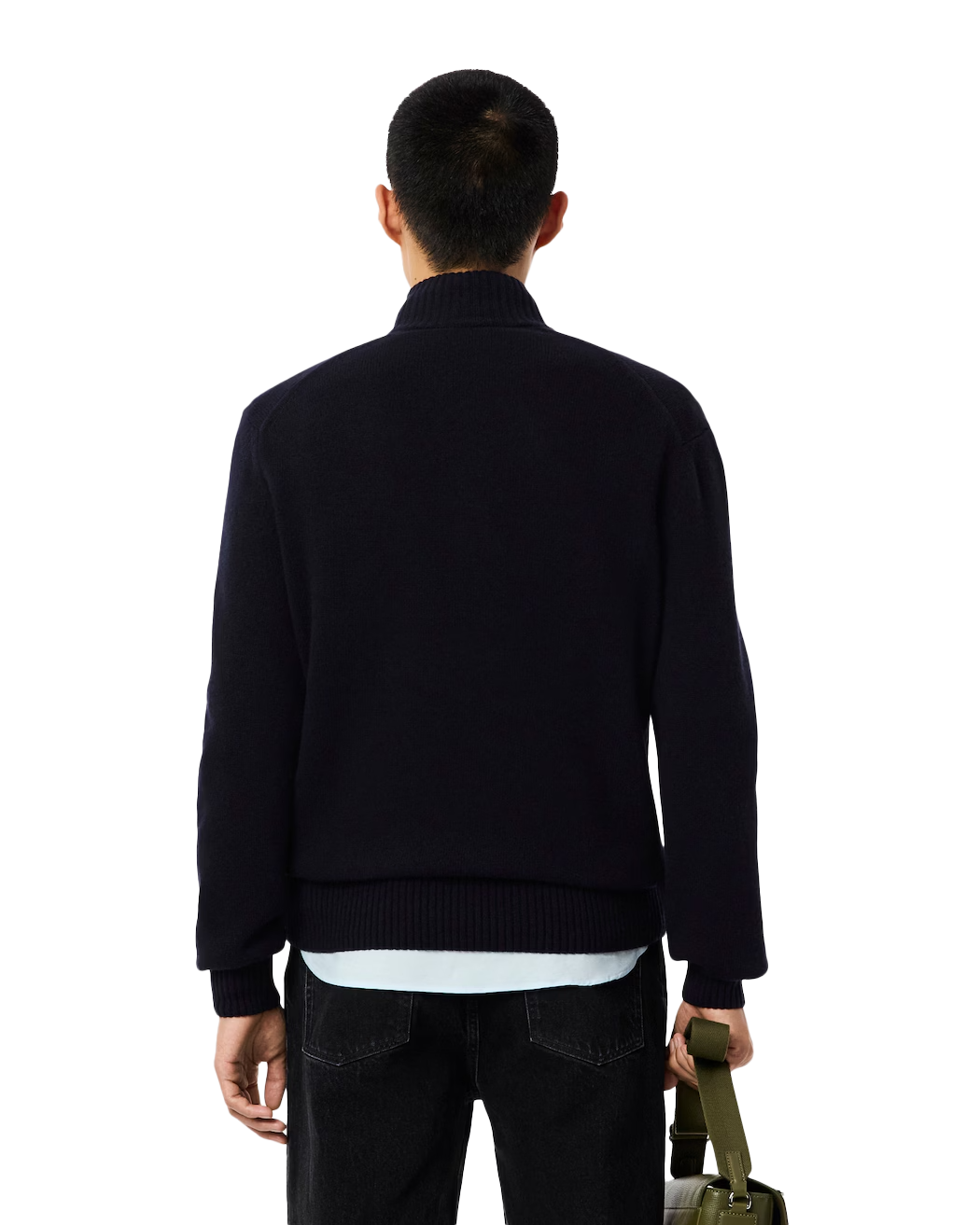 Pull zippé en laine cardée uni col montant